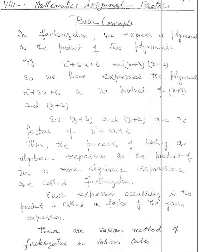 CBSE Class 8 Mathematics Factorisation Basic Notes